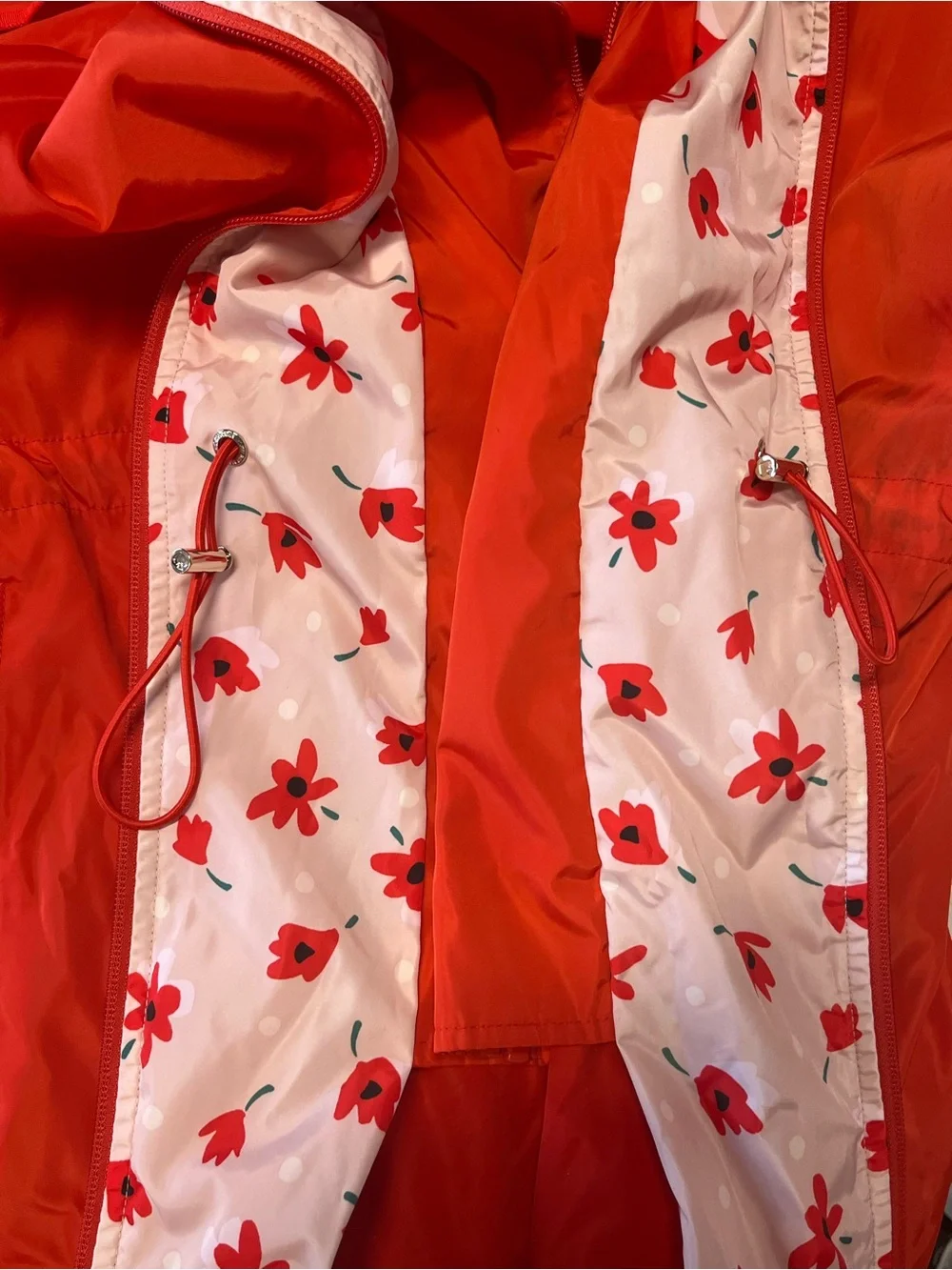 Kate Spade New York | Hooded Red Orange Floral Windbreaker Rain Jacket M